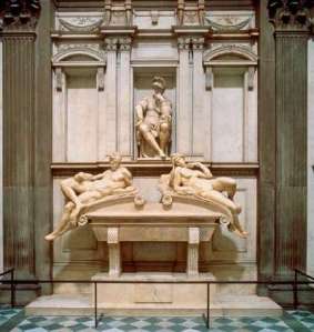 Michelangelo Tomb of Lorenzo de’ Medici, Duke of Urbino, with Dusk and Dawn 1520-34 Marble Seated figure approx. 5’8″ (1.7 m) Cappelle Medicee, San Lorenzo, Florence